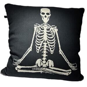 YOGA SKELETON Throw Pillow Zip 2 Sided Mortar & Bone 19x19" Black White Goth